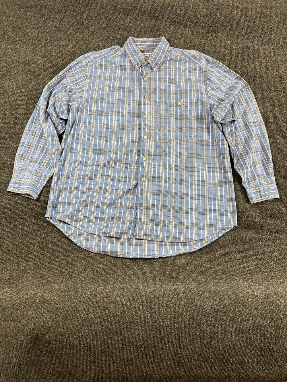 Wrangler Shirt Mens 2XL Blue Plaid Long Sleeve Button Down Cotton Pocket